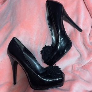 Nine West Patent Leather Stiletto Shoes with Suede Tassels. 
Patterned Leather.